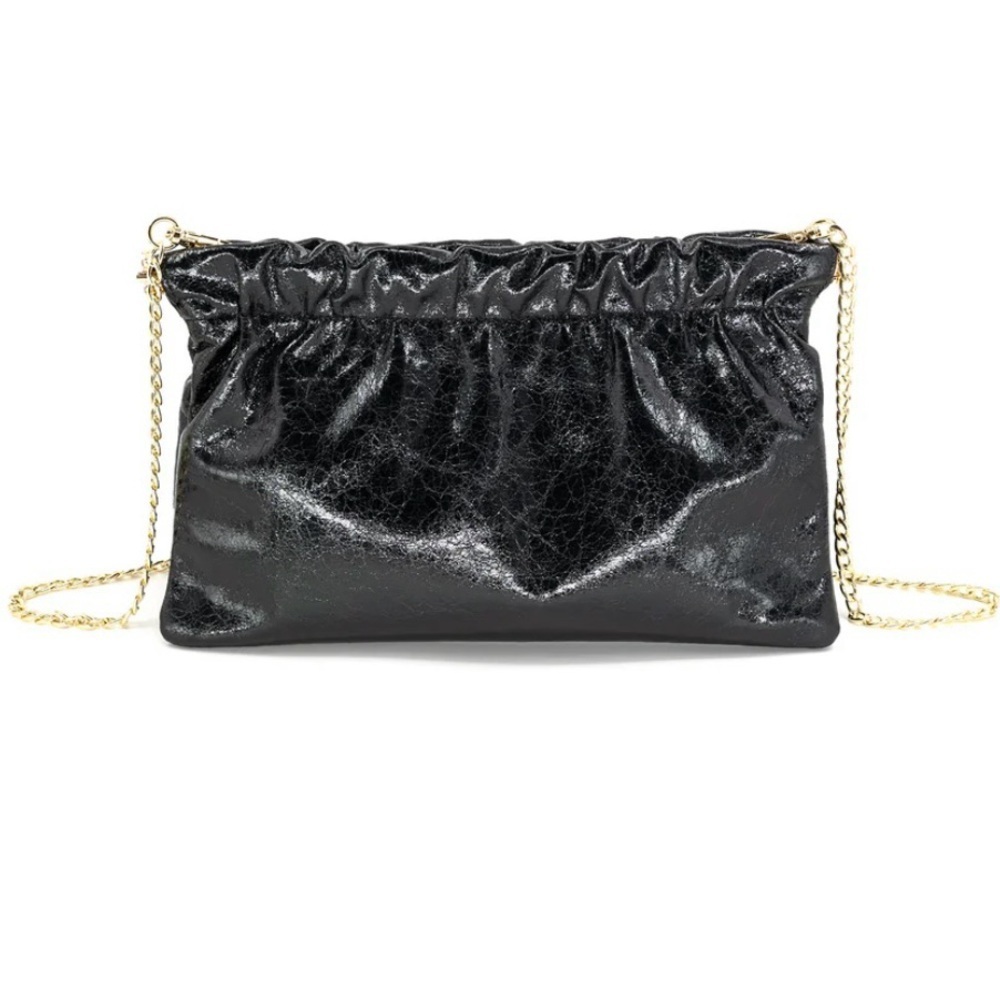 Elegant Black Leather Clutch with Gold Chain